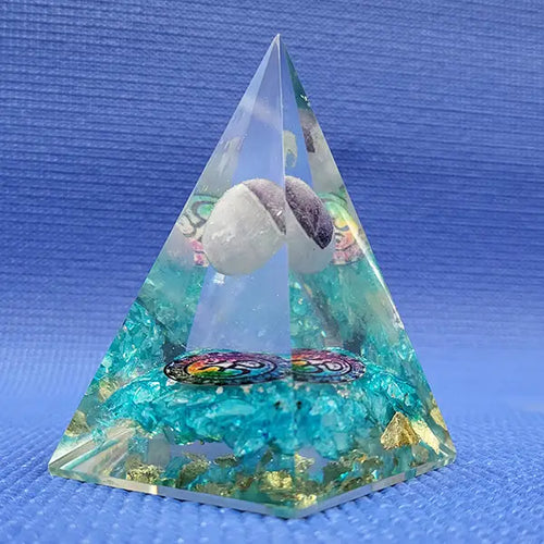 Blue Apatite With Amethyst Ball Pyramid