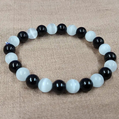 Selenite With Black Obsidian Bracelet